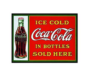 Ice cold coca cola in bottles sold here retro shabby chic vintage style picture metal wall plaque sign (280mm x 200mm)