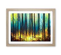 Ice Cool Abstract Forest Framed Wall Art Print A2 Oak | Ready to Hang, Premium Gi Paper, Fade-Resistant Inks, Securely Packaged, UK Made