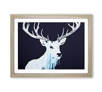 Ice Cool Stag Abstract Framed Print | A2 Oak Framed Wall Art | Ready to Hang | Abstract Animal Picture | Living Room Bedroom Lounge Office
