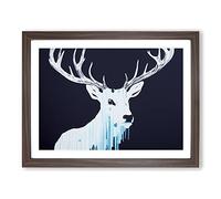 Ice Cool Stag Abstract Framed Print | A4 Walnut Framed Wall Art | Ready to Hang | Abstract Animal Picture | Living Room Bedroom Lounge Office