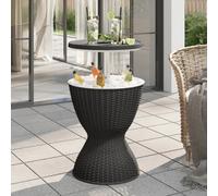 Ice Cooler Table 48x48x57/82cm Black PP Rattan-Look 30L 3-in-1 Cooler for Patio
