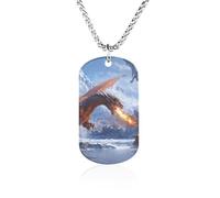 Ice-Covered Knights Dragon Breathing Fire Couples Memorial Necklaces for Women Men Square Titanium Steel Chains Pendant Jewelry Gift