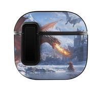 Ice-Covered Knights Dragon Breathing Fire Hard Shell Case Skin Accessories Cover with Secure Lock Clip Compatible with AirPods 4