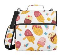 Ice Cream 1.5-Inch 3-Ringing Organizer Binder with Shoulder Strap & Handle Laege Capacity Document Organizer Bag for School
