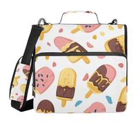 Ice Cream 1.5 Inch 3 Ringing Zipper Binder Organizer with Shoulder Strap Waterproof School Binders Organizer Suitable for Middle School