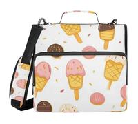 Ice Cream 3 Ringing 1.5 inch Binder Zipper with Strap Laege Capacity School Supplies Organizer for School/Office