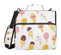 Ice Cream 3 Ringing Organizer Binder with Shoulder Strap & Handle Multiple Pockets Document Organizer for Middle School