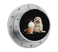 Ice Cream And Seal Round Kitchen Timer 60 Minute Mechanical Reminder Alarm for Gym Cooking Baking
