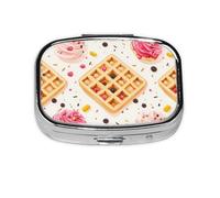 Ice Cream and Waffle Pattern Mini Pill Box Metal Travel Medicine Organizer with 2 Compartments Pocket-Sized Pill Container
