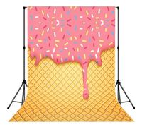 Ice Cream And Waffle Pattern Print 5×7ft Photo Backdrop, Seamless Background Cloth For Studio And Portrait Photography Wedding Party