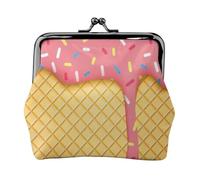ice Cream and Waffle Pattern Print Coin Purse for Women Compact Kiss Lock Coin Pouch Zipper Travel Shopping Gifting