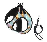 Ice Cream And Waffle Pattern Print Pet Leash Vest,Breathable Mesh Pet Harness, Reflective For Small Medium Dogs Safe Easy Walking