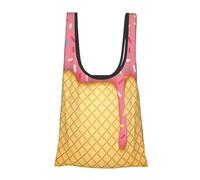 Ice Cream and Waffle Pattern Print Reusable, Foldable,Washable Grocery Bags Foldable in A Pouch Eco Tote Shopping Bag,Daily Shopping Loading