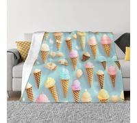 Ice Cream and Waffle Pattern Print Soft Warm Throw Blanket Ultra-Soft Micro Fleece Blanket for Bed Couch Chair Living Room