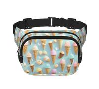 ice cream and Waffle Pattern Print Square Double Layer functionality Waist Bag Unisex Crossbody Pack Travel Workout, Black, One Size