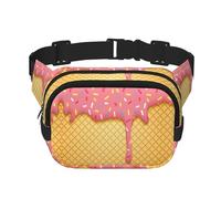 Ice Cream and Waffle Pattern Square Double Layer Waist Bag Belt Fanny Pack Purse with Adjustable Strap, Running, Travel, Hiking