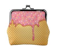 Ice Cream and Waffle Pattern Women's Leather Kiss-Lock Coin Purse,Double-Sided Full Print Pattern,Ultra-Fine Fiber Leather,Small Clutch Wallet for Cash,Cards,Coins