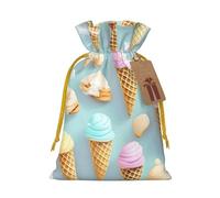 ice cream and Waffle Patterns Print Birthday Gifts Wrap Bag Unique Drawstring Gifts Bag Canvas Bags for Party Wedding Present,1 Piece S