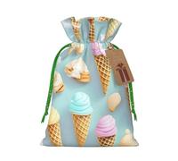 ice cream and Waffle Patterns Print Birthday Gifts Wrap Bag Unique Drawstring Gifts Bag Canvas Bags for Party Wedding Present,1 Piece S