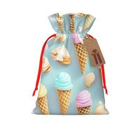ice cream and Waffle Patterns Print Birthday Gifts Wrap Bag Unique Drawstring Gifts Bag Canvas Bags for Party Wedding Present,1 Piece S