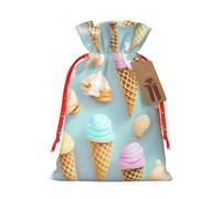 ice cream and Waffle Patterns Print Birthday Gifts Wrap Bag Unique Drawstring Gifts Bag Canvas Bags for Party Wedding Present,1 Piece S