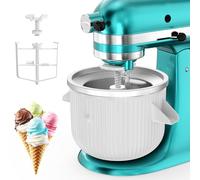 Ice Cream Attachment for KitchenAid Mixer, Ice Cream Bowl Compatible with 4.5Qt and 6QT Or Larger Stand Mixers KitchenAid Attachment, Frozen Yogurt & Sorbet Gelato Maker Attachment, 2 Qt White