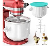 Ice Cream Attachment for KitchenAid Mixer, Ice Cream Bowl Compatible with 4.5Qt and 6QT Or Larger Stand Mixers KitchenAid Attachment, Frozen Yogurt & Sorbet Gelato Maker Attachment, 2 Qt With lid