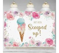 Ice Cream Backdrop Bridal Shower Party Pink Flowers Summer Photography Background Decorations Floral Cake Banner Photo Props 350x230cm