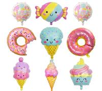 Ice Cream Balloons Donut Party - 9 Pcs Sweet Candy Pastel Round Foil Mylar Donut Balloons Garland Arch Kit for Kids Baby Shower Grow Up Birthday Party Decorations Supplies