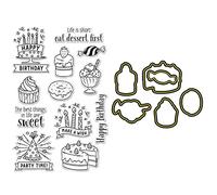 Ice Cream Birthday Cakes Dies and Stamps Sets for Card Making Happy Birthday,Party Time Words Transparent Silicone Stamp for Paper Crafting Arts Crafts Arts Suppies Embossing Stencil Die Cuts Punch