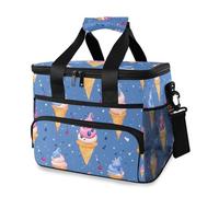 Ice Cream Blue Cooler Bag Insulated Cooler Soft Sided Cooler 24 Can Portable Picnic Bag Large Leakproof Lunch Bag Box for Beach Grocery Camping Travel Car Men Women