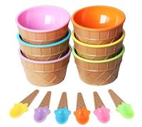 Ice Cream Bowl, 6 Set Reusable Plastic Ice Cream Cups with Spoons, Cartoon Candy Color Cute Dessert Bowls for Sundae Frozen Yogurt Summer Holiday Parties