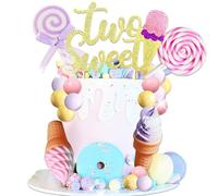 Ice Cream Cake Topper Two Cute Party Cake Toppers Donut 2nd Birthday Party Decorations Donut Ice Cream Party Cake Topper Decor for Sweet Dessert Birthday Accessories