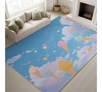 Ice cream Candy Blue sky Glitter Printed Rugs Anime Dreamy Fantasy Soft Rugs Cheerful Vibrant Machine Washable Area Rug Blue for Kids room Party 60 x 150 cm