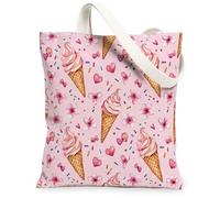 Ice Cream Canvas Tote Bag for Women, Summer Playful Flower Heart Summer Peach Washable Reusable Aesthetic Tote Bag Ideas for Family Friends Colleagues Reading Loves 13x15 Inch