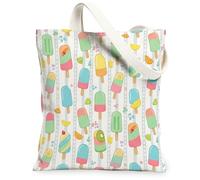 Ice Cream Canvas Tote Bag for Women, Summer Playful Fruit Candy Summer Pastel Washable Reusable Market Tote Bag Ideas for T, Pastel, 13x15 Inch
