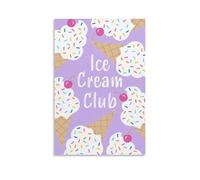 Ice Cream Club Painting Cute Vintage Style Poster Set - Wall Decor, Aesthetic Canvas Painting for A Cozy Homer 16x24inch(40x60cm)