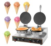 Ice Cream Cone Belgian Maker, Commercial Intelligent Round Maker Nonstick Iron Machine, Professional Commercial Maker for Restaurant,Double-220V