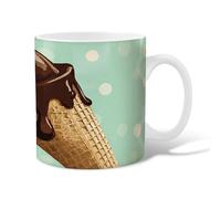 Ice Cream Cone Ceramic Coffee Mug, Summer Playful Chocolate Drizzle Polka Dots Summer Mint Green Novelty Tea Mug with Handle Gift for Friends Family Co-Worker Lovers Eldership Senior 11 Oz