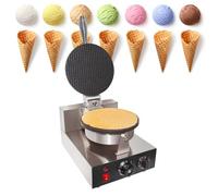 Ice Cream Cone Commercial Electric Maker Machine, 1200W Maker Stainless Steel with Time & Temperature Dual Control, Nonstick Egg Roll Mold,Single-110V