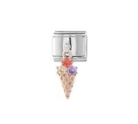 Ice Cream Cone Crystal Sundae Gold Dangle Chain Silver Italian 9mm Link Stainless Steel Bracelet Charm Compatible With Nomination