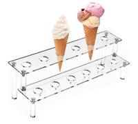 Ice Cream Cone Holder, Acrylic Cone Display 12 Cavities, Transparent Organizer 2 Levels for Ice Cream Skewers Parties Birthday Food Truck Picnic Aperitif