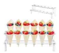 Ice Cream Cone Holder, Clear Ice Cream Cone Storage Stand With 12 Holes, 2-Tier Acrylic Cones Stand For Cupcake, Popcorn, Restaurant, Sugar, Party Or Buffet