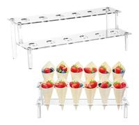 Ice Cream Cone Holder Stand with 12 Holes Clear Acrylic Waffle Cone Holder 2-Tier Cones Snack Display Stand for Wedding Christmas Kids Birthday Party Sushi Hand Roll Popcorn Candy Buffet