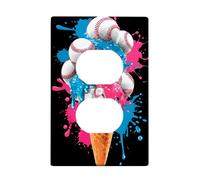 Ice Cream Cone Light Switch Cover Plates/Baseball Theme, Bright Peach and Blue Splash Design, Fun Summer Decor, Thermoplastic Wall Plates, Standard Size Single Duplex Outlet