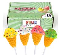 Ice Cream Cone Lollipops- 12 Candy Suckers Individually Wrapped - Great for Ice Creme Theme - Summer Party Favors - Pool Party Treats - BBQ - Goodie Bags for Kids Birthday Party - Wedding Candy Buffet
