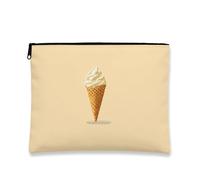 Ice Cream Cone Makeup Bag, Sweet Creamy Vintage Cosmetic Travel Pouch for Women, Portable Small Canvas Zipper Organizer, Perfect Summertime Festival Skincare Toiletry Bag, beige, 7x9 Inch, Ice Cream