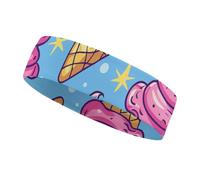 Ice Cream Cone Pattern Sports Sweatband 15" Polyester Hairband Absorbent Quick-Dry Headband for Running, Yoga