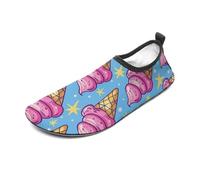 Ice Cream Cone Pattern Water Shoes for Men Women, Lightweight Stretch Swim Shoes with Anti-Slip Rubber Sole, Quick-Dry Aqua Socks for Pool, Beach, Surfing, Style, 12 Women/12 Men
