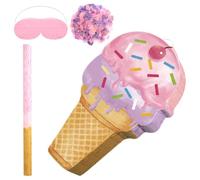 Ice Cream Cone Shaped Piñata with Stick and Blindfold for Parties
